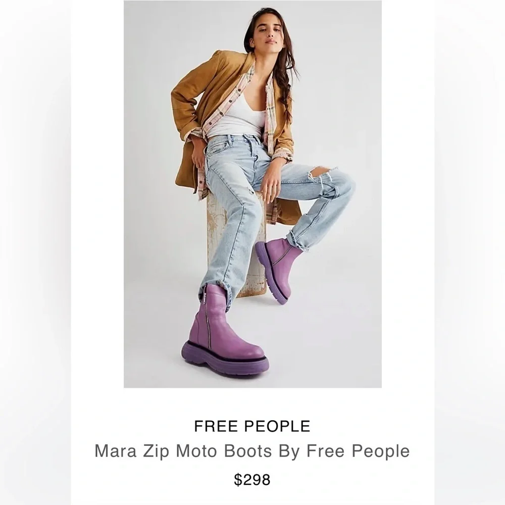 New Free People Mara Zip Moto Boots in Latte Brown Leather Size 37 or 7